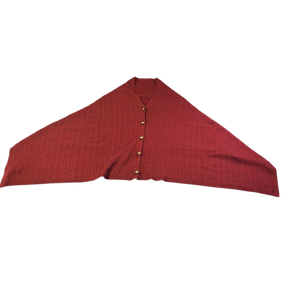 Orvis Burgundy Wool Cashmere Cable Knit Button Front Poncho Wrap Cape One Size